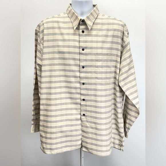 METAPHOR Men’s beige and gray plaid long sleeve button shirt size XL - Picture 9 of 12
